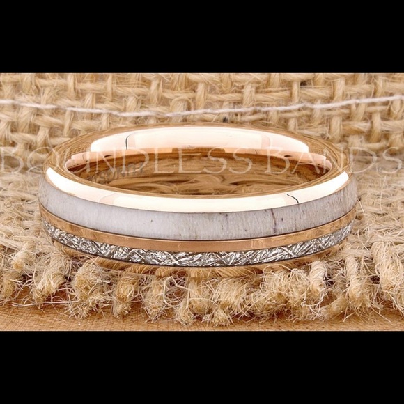 Men Tungsten Ring Meteorite Deer Antler Ring size 9.5